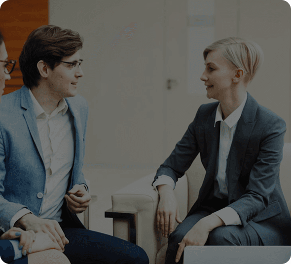 Business professionals discussing mobile app strategy